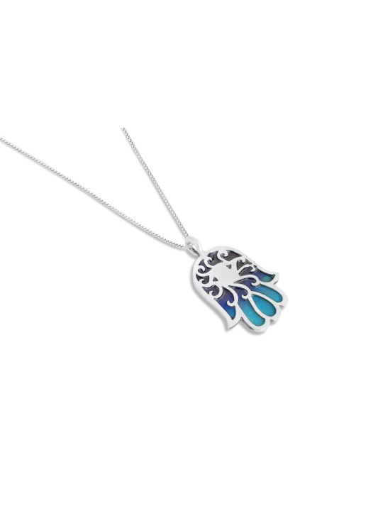 Pendentif en or Hamsa émaillé, cadeaux Tu B'Av, Judaica israélien