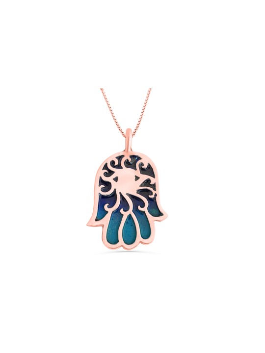 Pendentif en or Hamsa émaillé, cadeaux Tu B'Av, Judaica israélien
