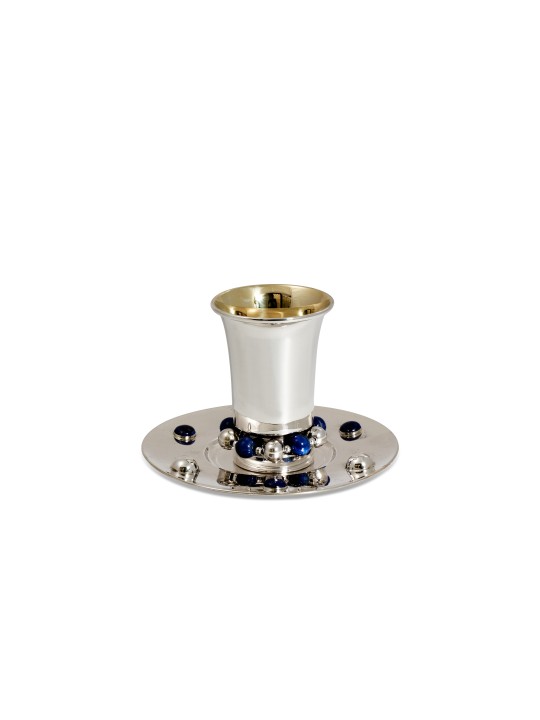 Coupe de Kiddouch contemporaine en argent avec bleu et argent, coupes de Kiddouche, est