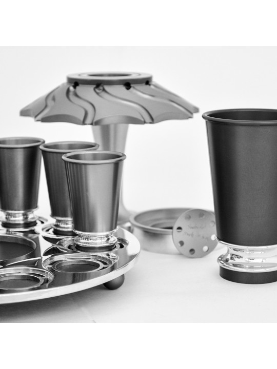 Fontaine à vin en aluminium avec 10 tasses à liqueur, fontaines de Kiddouch, Isra