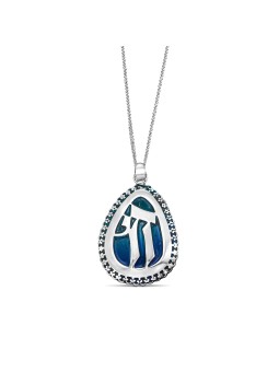Stylo émaillé en or 14 carats Chai en forme de goutte extra large, ajouter une chaîne 14 carats, I