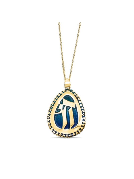Extra Large Drop-Shaped Chai 14k Gold Enameled Pen , Add 14K Chain , I