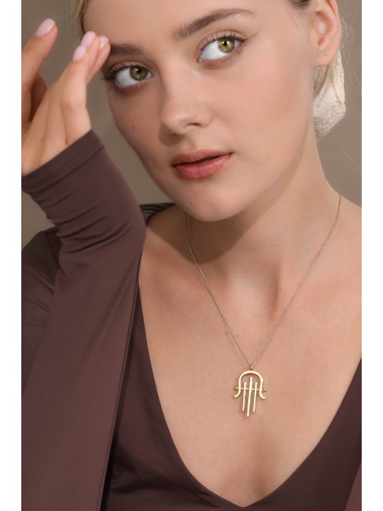 Pendentif Hamsa surdimensionné en or jaune 14 carats en moderne, cadeaux Tu B'Av, I