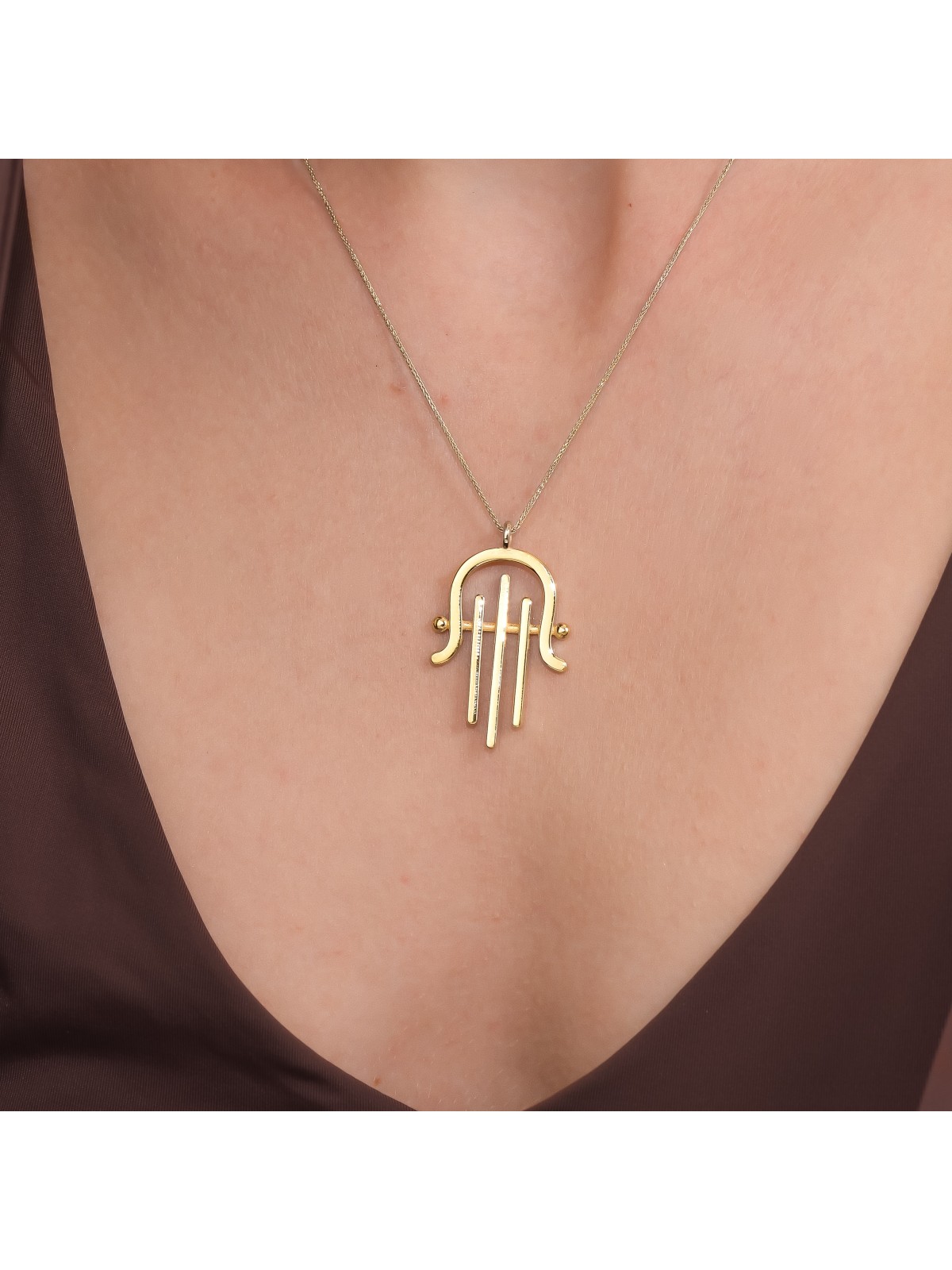 Pendentif Hamsa surdimensionné en or jaune 14 carats en moderne, cadeaux Tu B'Av, I
