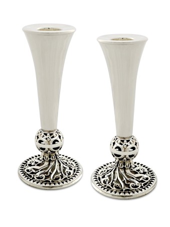 Sterling Silver Shabbat Candlesticks Filigree Ball , Passover Gifts ,