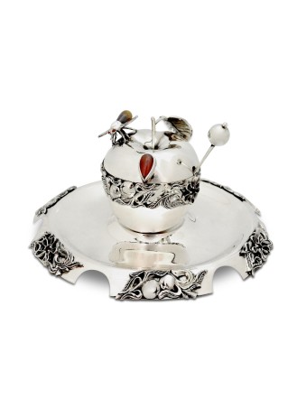 Fleurs Sterling Silver Classic Honey Dish & Tray , Tu B'Av Gifts , Est