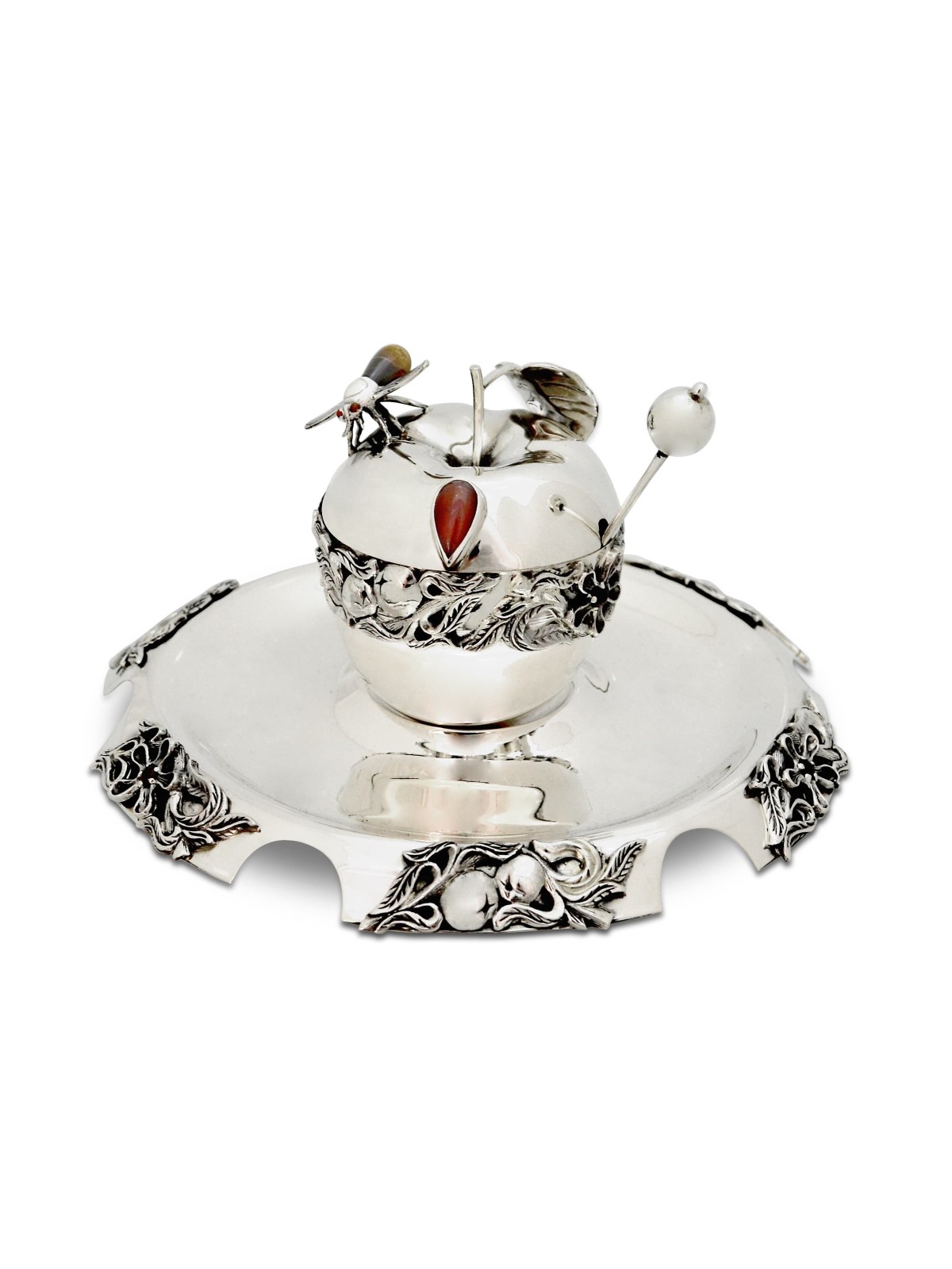 Fleurs Sterling Silver Classic Honey Dish & Tray , Tu B'Av Gifts , Est