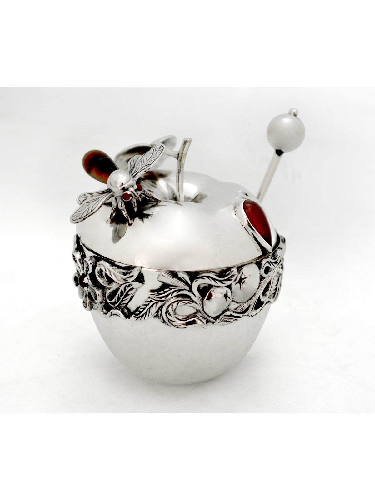 Fleurs Sterling Silver Classic Honey Dish & Tray , Tu B'Av Gifts , Est