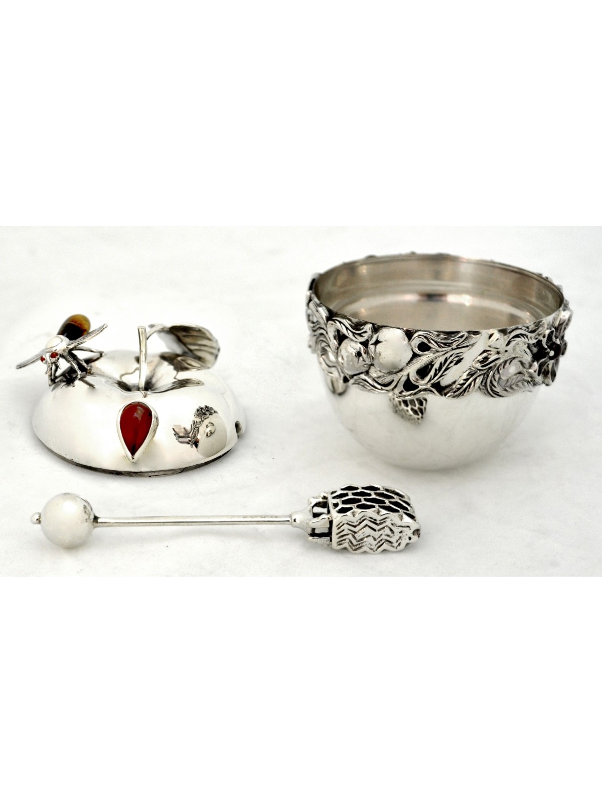 Fleurs Sterling Silver Classic Honey Dish & Tray , Tu B'Av Gifts , Est