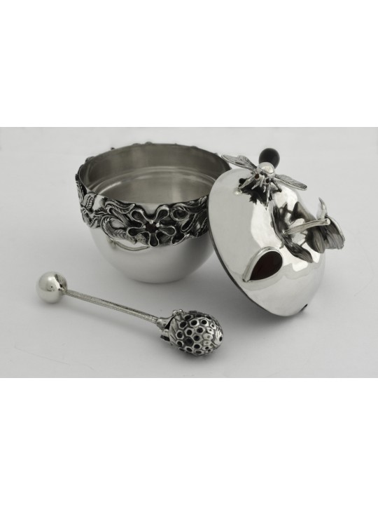 Fleurs Sterling Silver Classic Honey Dish & Tray , Tu B'Av Gifts , Est
