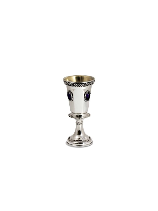 Silver Octagonal Shape Kiddush Goblet with Amethys , Kiddush Cups , Is