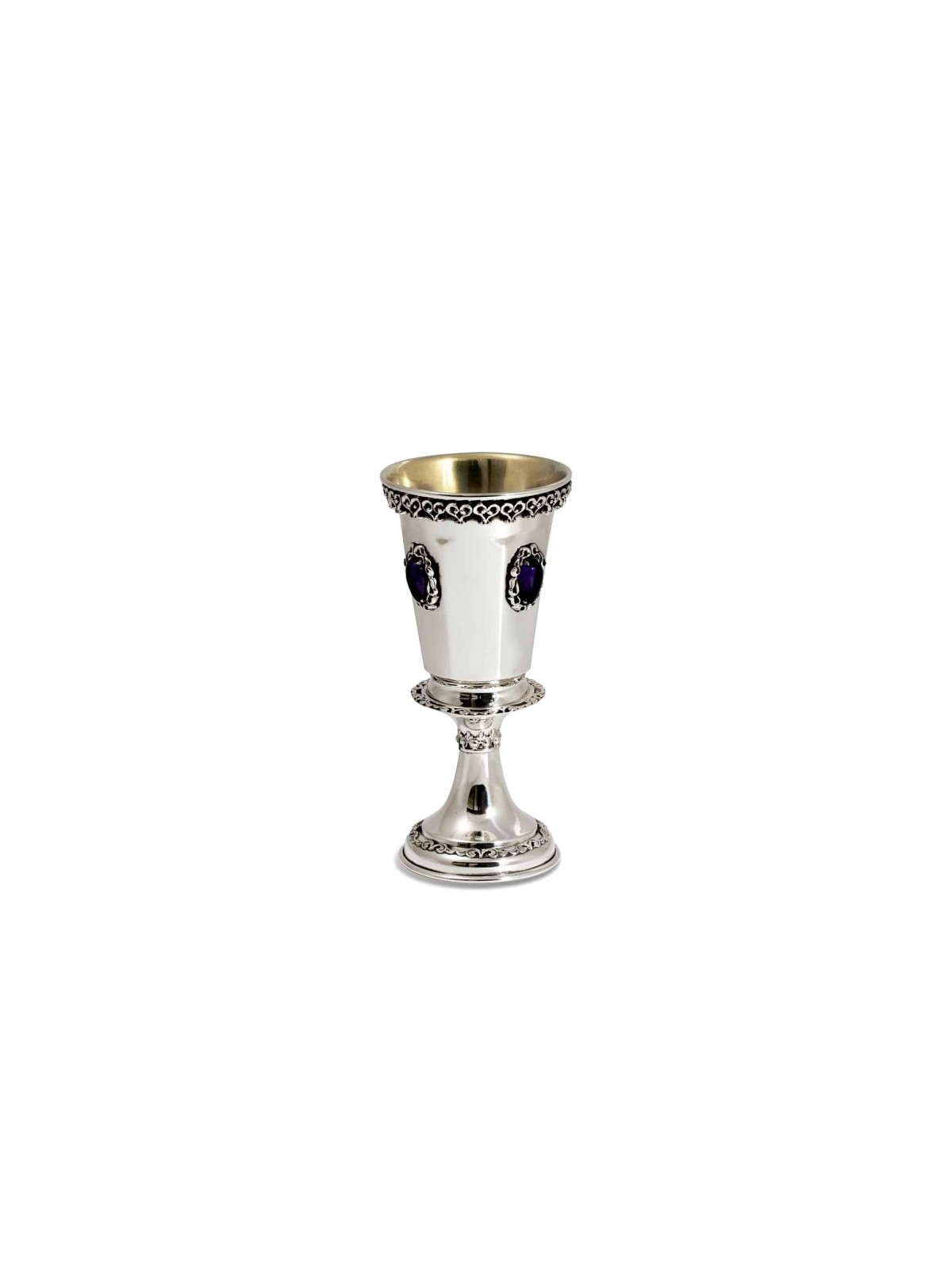 Silver Octagonal Shape Kiddush Goblet with Amethys , Kiddush Cups , Is