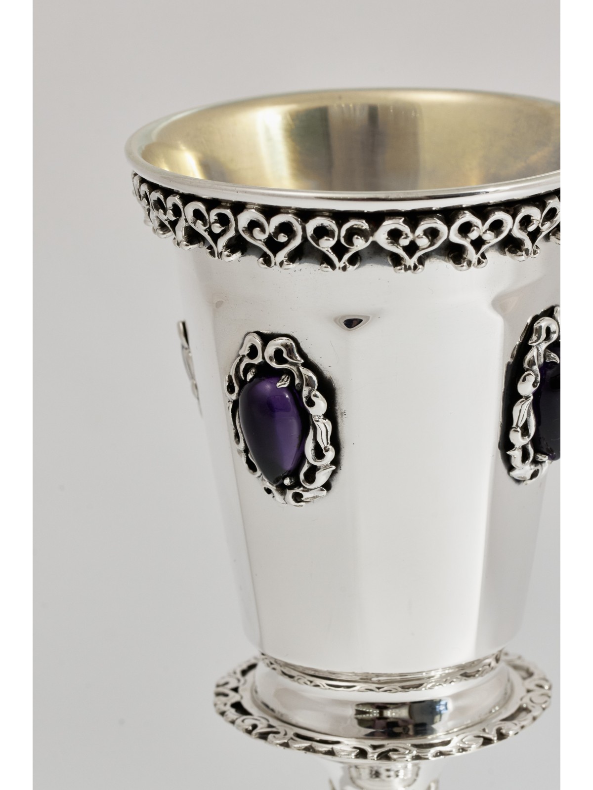 Silver Octagonal Shape Kiddush Goblet with Amethys , Kiddush Cups , Is