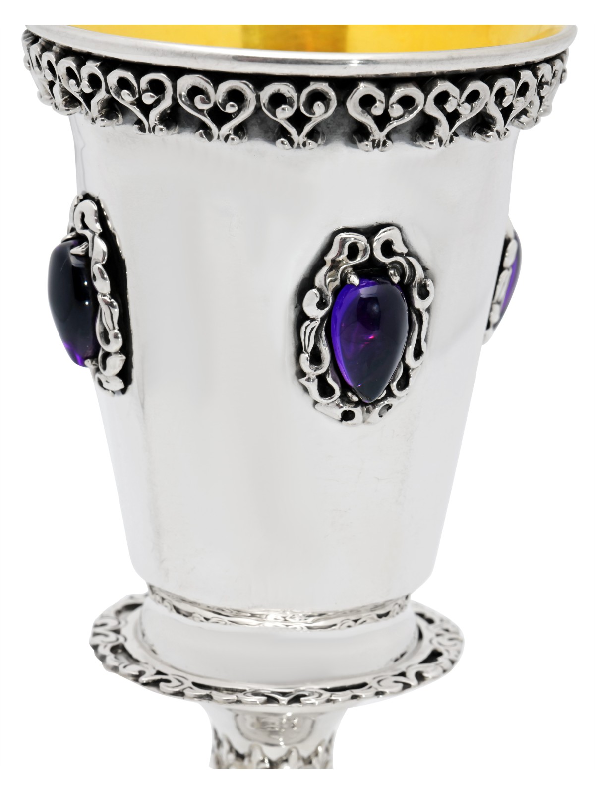 Gobelet de Kiddush de forme octogonale en argent avec améthys, tasses de Kiddush, est
