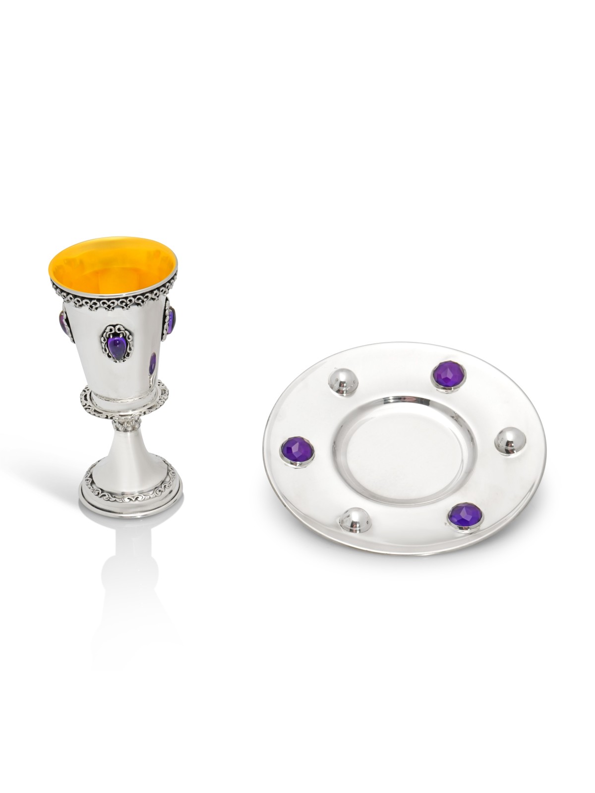 Gobelet de Kiddush de forme octogonale en argent avec améthys, tasses de Kiddush, est