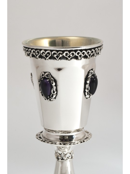 Gobelet de Kiddush de forme octogonale en argent avec améthys, tasses de Kiddush, est