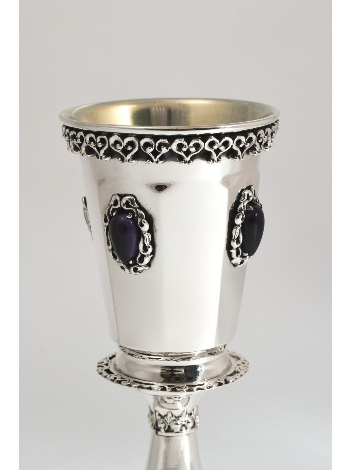 Silver Octagonal Shape Kiddush Goblet with Amethys , Kiddush Cups , Is