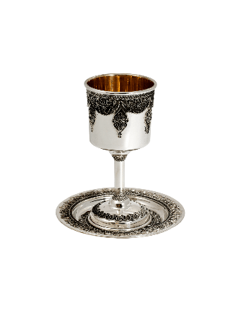 Élégant gobelet de Kiddush en argent avec filigr oxydé, tasses de Kiddush, est