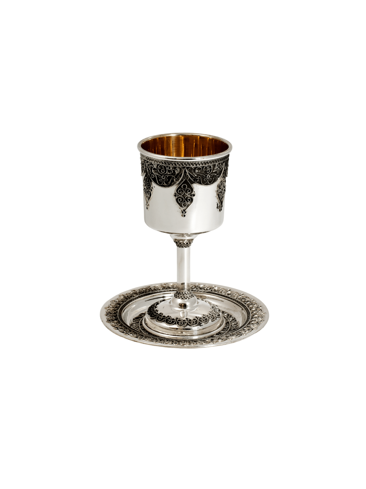 Élégant gobelet de Kiddush en argent avec filigr oxydé, tasses de Kiddush, est