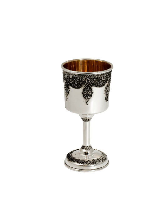 Élégant gobelet de Kiddush en argent avec filigr oxydé, tasses de Kiddush, est