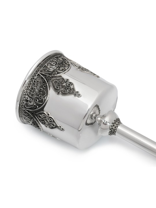 Elegant Silver Kiddush Goblet with Oxidized Filigr , Kiddush Cups , Is