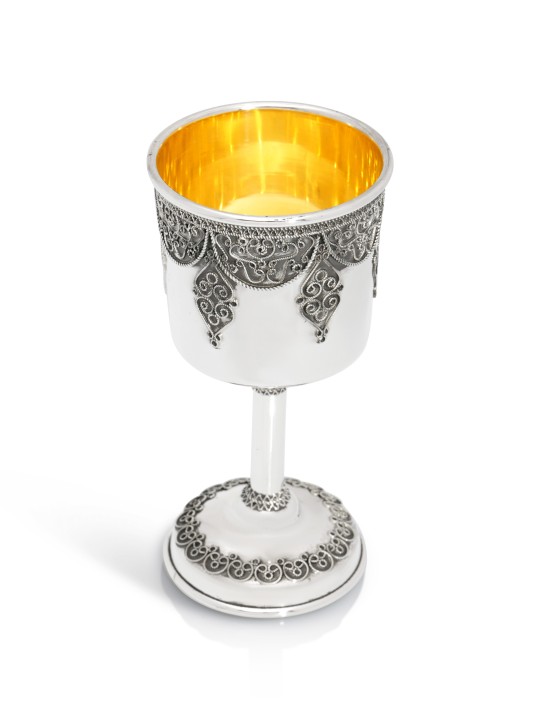 Élégant gobelet de Kiddush en argent avec filigr oxydé, tasses de Kiddush, est