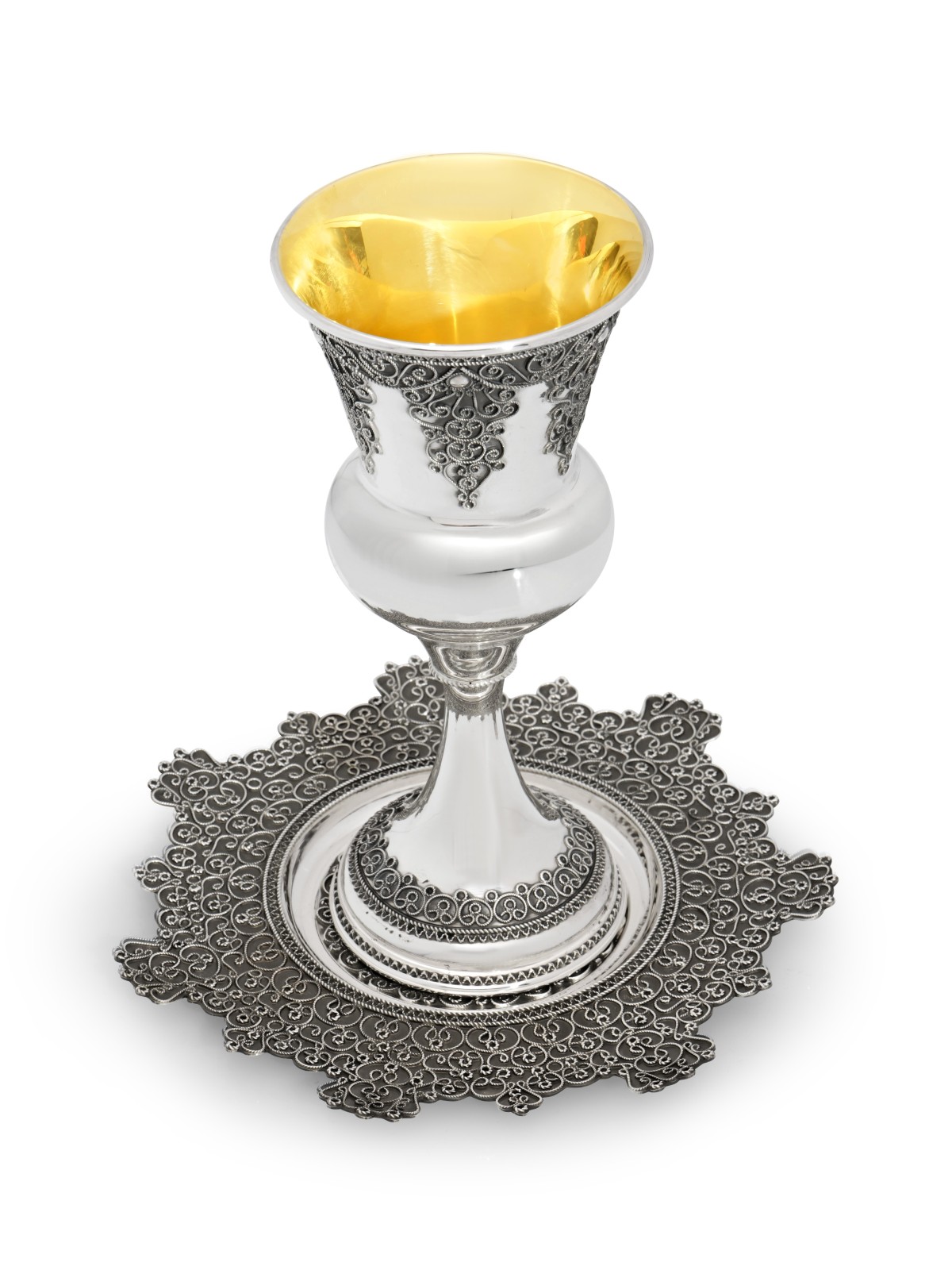 Grande tasse de Kiddouch en filigrane ornée fabriquée en Sterli, cadeaux de Pâque,