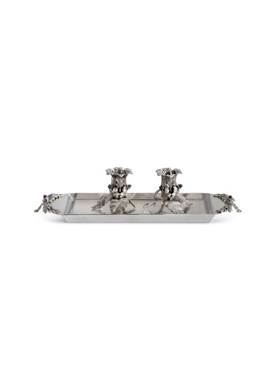 Bougeoirs à fleurs en argent sterling avec améthyste, argent sterling C