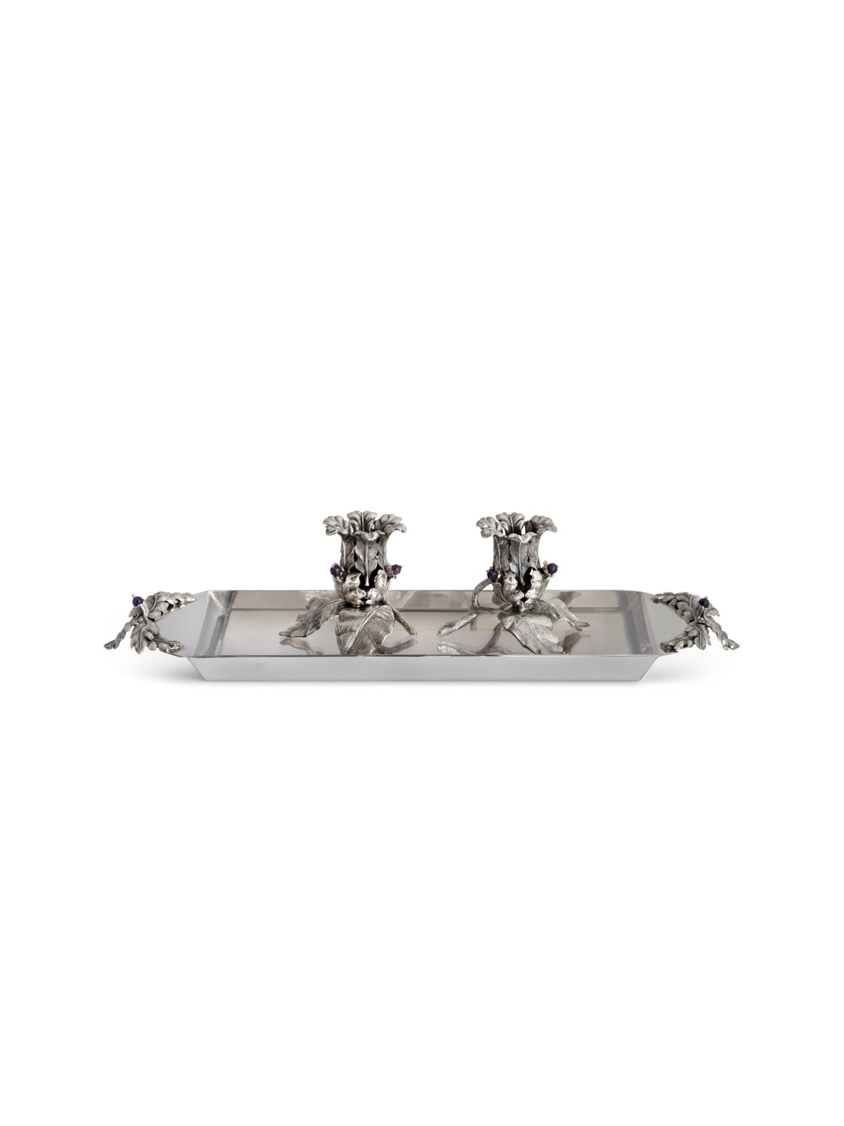 Flower Sterling Silver Candlesticks with Amethyst  , Sterling Silver C
