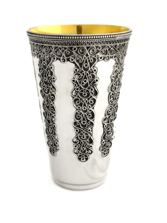 Traditional Yemenite Filigree Silver Kiddush , Passover Gifts , Israel