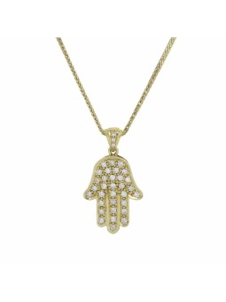 Shiny 14K Yellow Gold Hamsa Pendant with Diamonds , Tu B'Av Gifts , Is