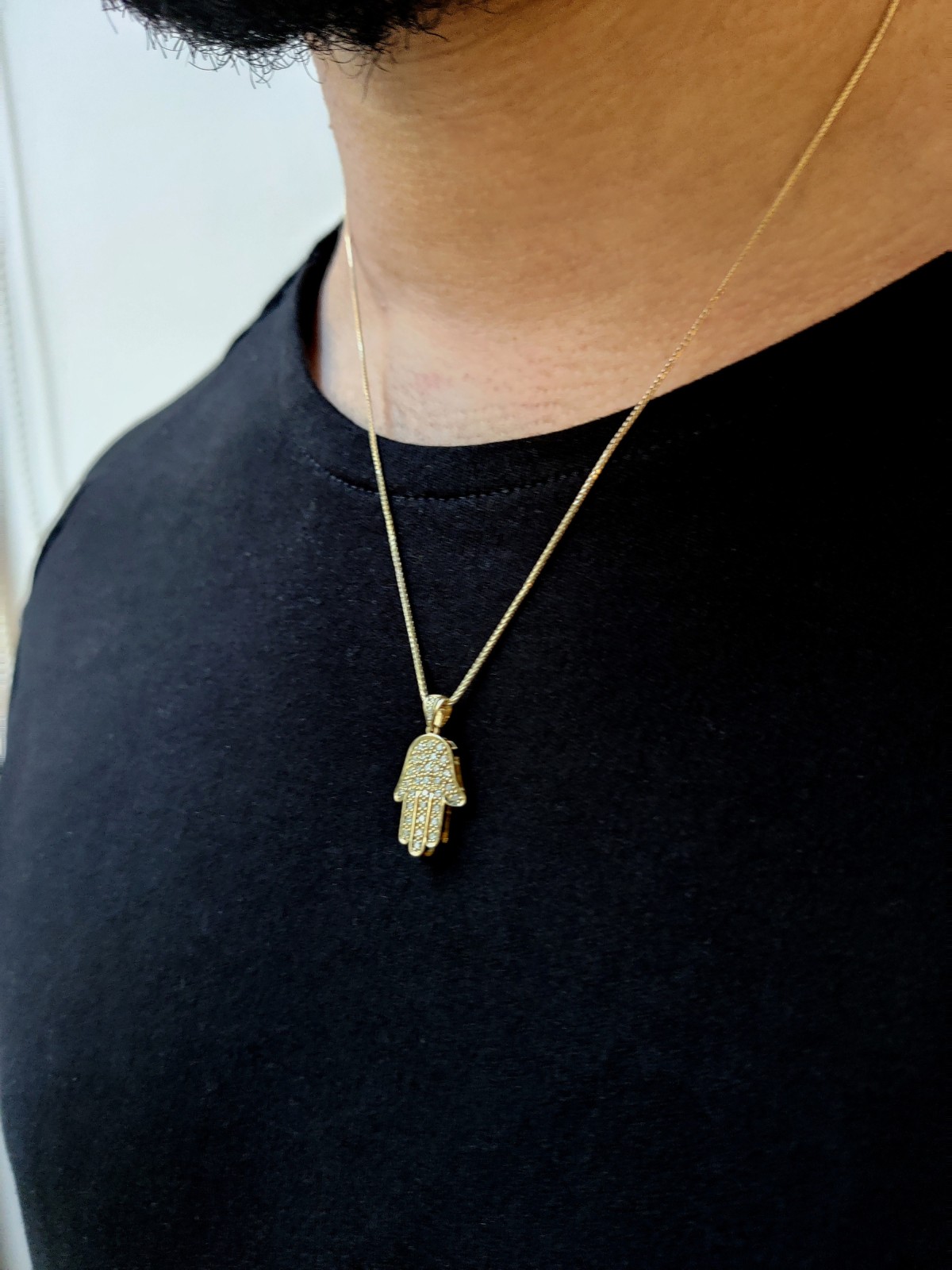 Shiny 14K Yellow Gold Hamsa Pendant with Diamonds , Tu B'Av Gifts , Is