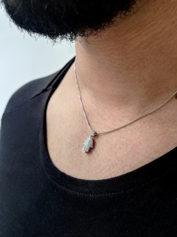 White Gold Hamsa Necklace with Shiny Diamonds , Tu B'Av Gifts , Israel