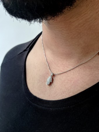 White Gold Hamsa Necklace with Shiny Diamonds , Tu B'Av Gifts , Israel