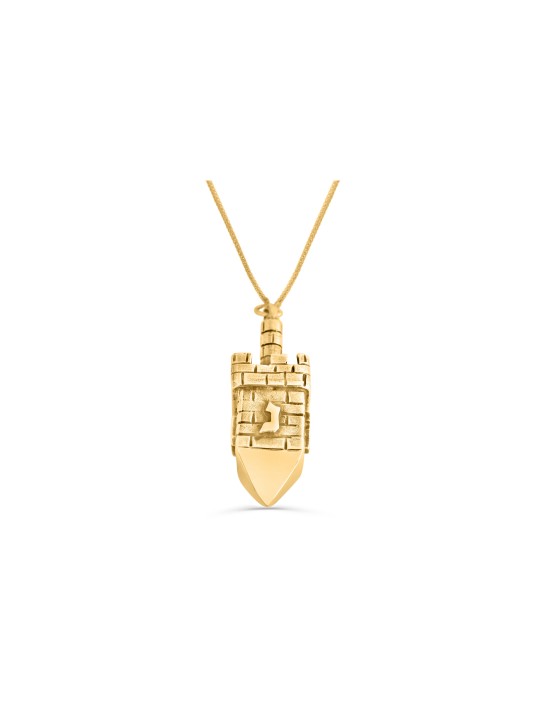 Big and Heavy 14K Yellow Gold Dreidel Necklace , Jewish Wedding Gifts