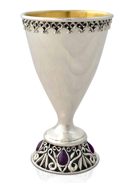 Traditional Decorated Kiddush Cup with Amethyst St , Passover Gifts ,