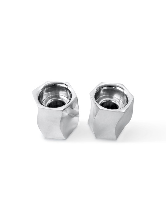Modern Mini Geometric Solid Silver Candlesticks fo , Shabbat Candlesti