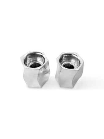 Mini bougeoirs géométriques modernes en argent massif pour bougies de Shabbat