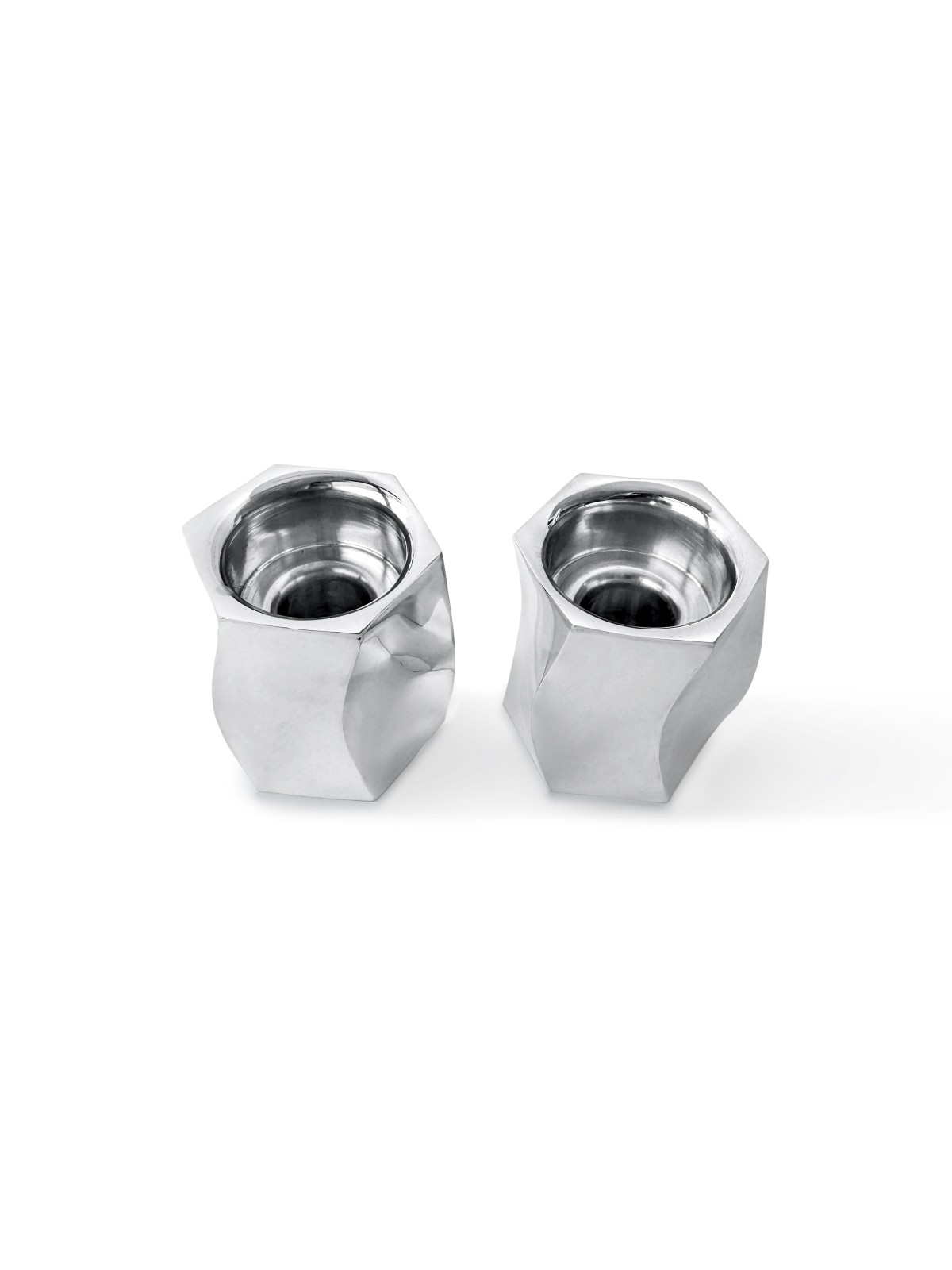Mini bougeoirs géométriques modernes en argent massif pour bougies de Shabbat