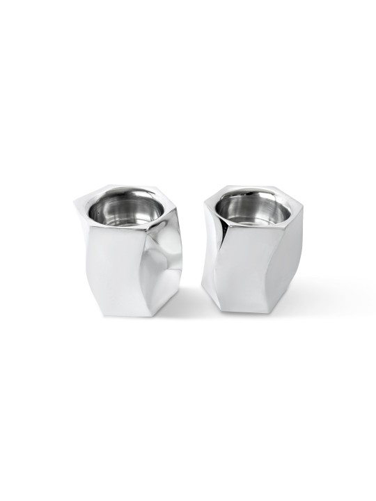 Mini bougeoirs géométriques modernes en argent massif pour bougies de Shabbat