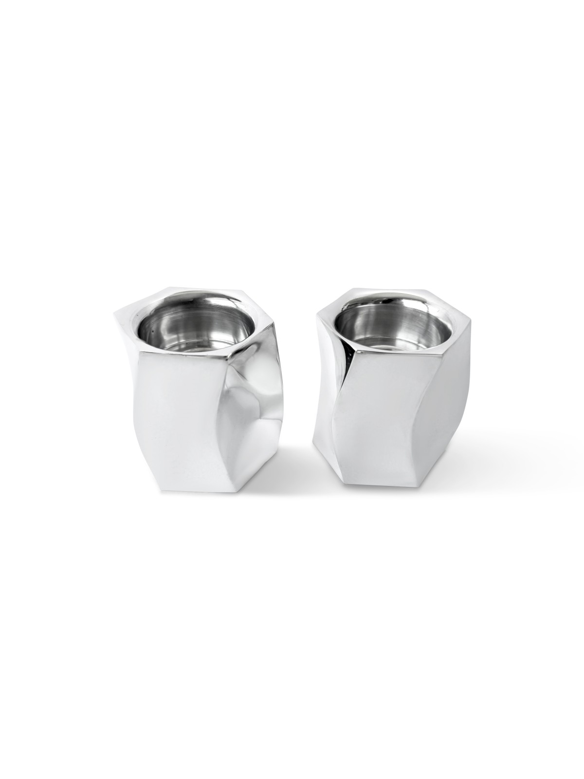 Mini bougeoirs géométriques modernes en argent massif pour bougies de Shabbat
