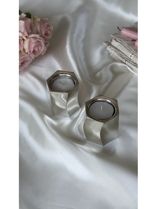 Mini bougeoirs géométriques modernes en argent massif pour bougies de Shabbat