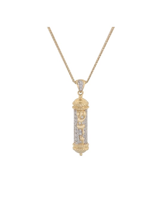 Pendentif rouleau de Torah en or jaune 14 carats avec Di blanc, cadeaux Tu B'Av, I