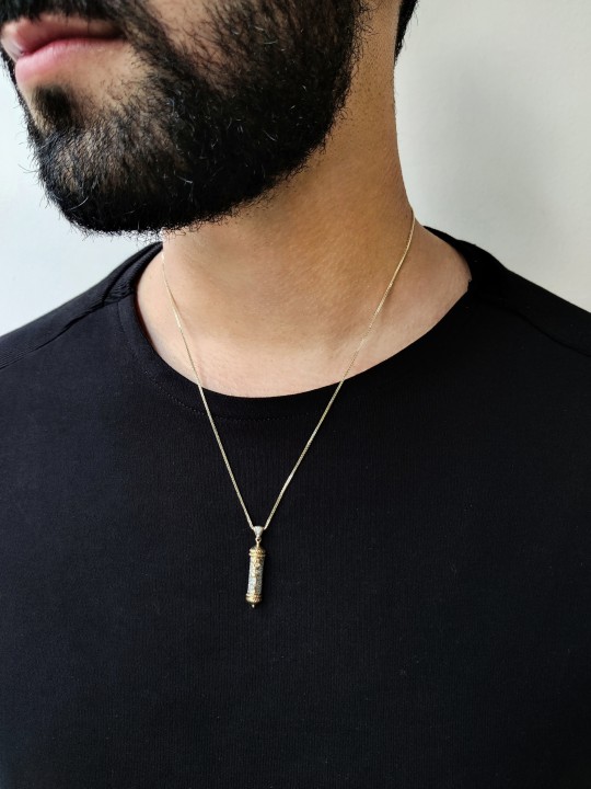 14k Yellow Gold Torah Scroll pendant with White Di , Tu B'Av Gifts , I