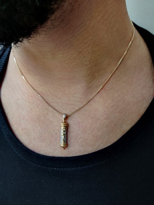 Gold Mezuzah Pendant with Glistening Diamonds , Tu B'Av Gifts , Israel