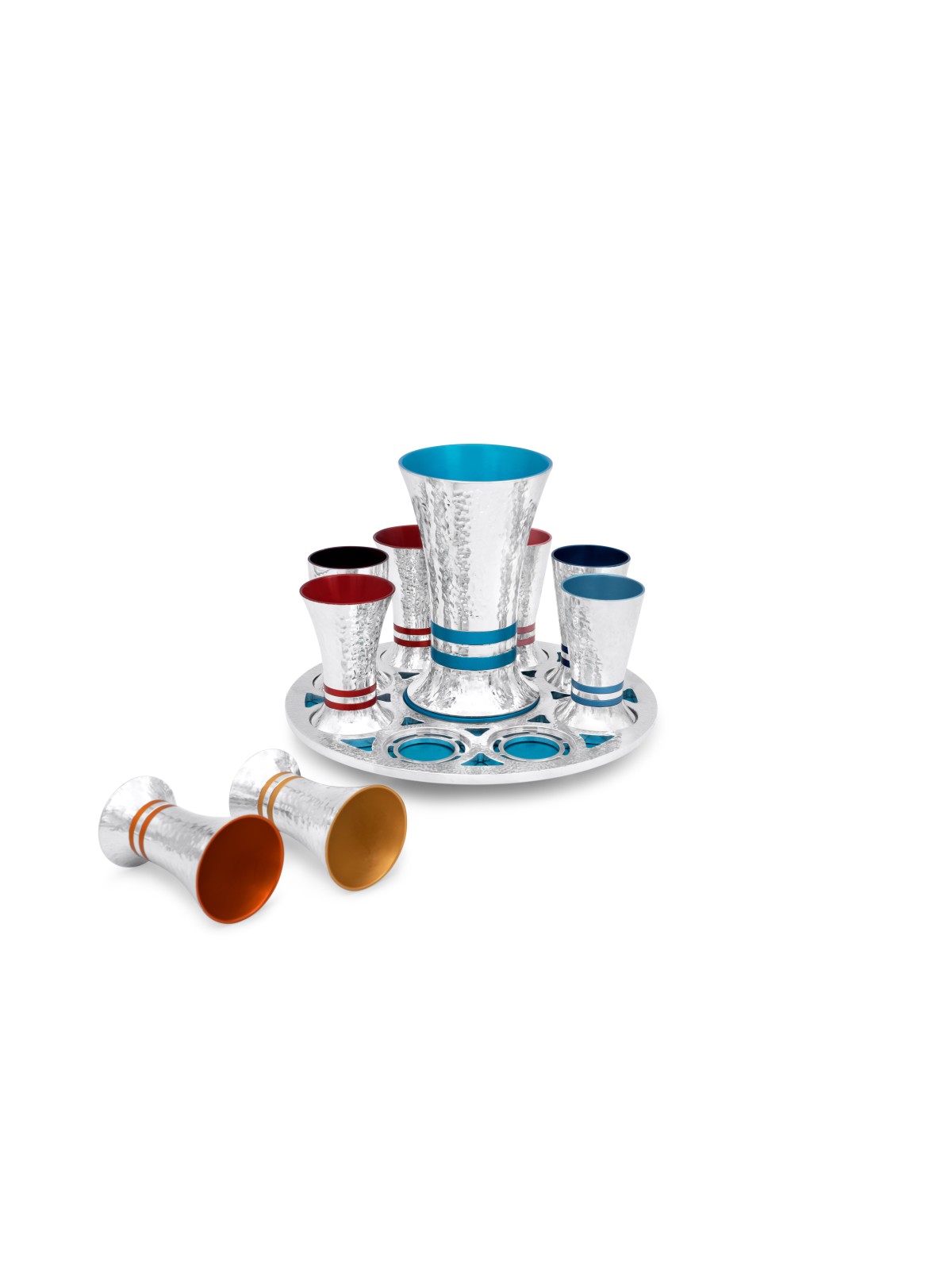 Hammered Anodized Aluminum Liquor Set with Custom  , Kiddush Fountains