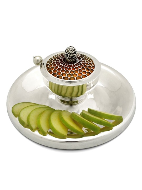 Silver Bee Hive Honey Set with Enamel , Tu B'Av Gifts , Israeli Judaic