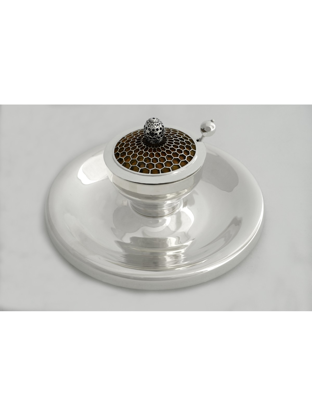 Silver Bee Hive Honey Set with Enamel , Tu B'Av Gifts , Israeli Judaic