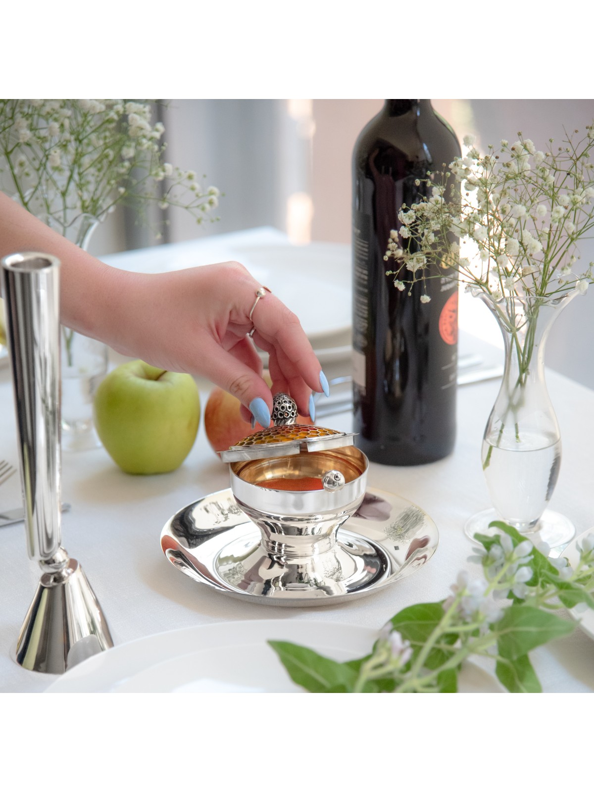 Plat en nid d’abeille orange et rouge en argent sterling, cadeaux Tu B’Av, israélien