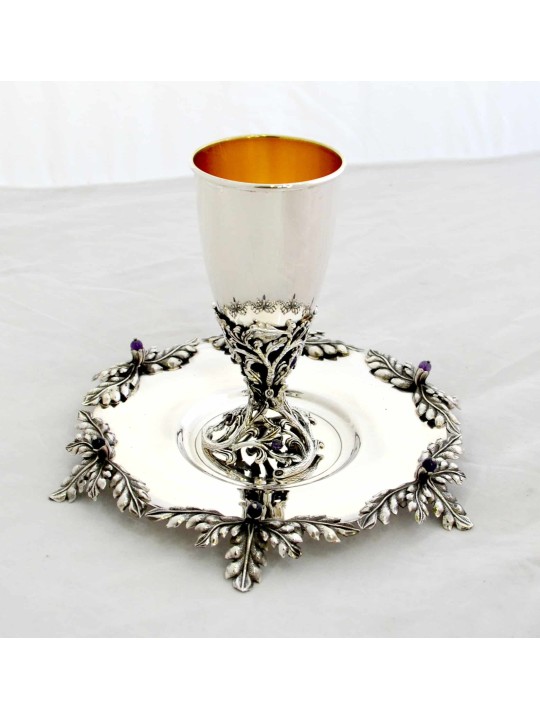 Argent sterling avec pierres d'améthyste de coupe de Kiddouch, cadeaux de Pâque, est